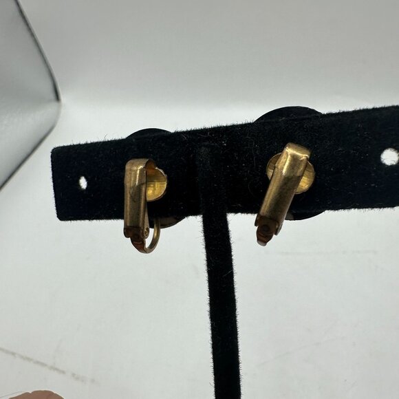 Vintage Black Clip-On Earrings With Textured Design & Brass Hardware - Picture 2 of 5